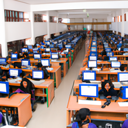 פנורמה של מכללת נאיה עם סטודנטים העוסקים במעבדות מחשבים