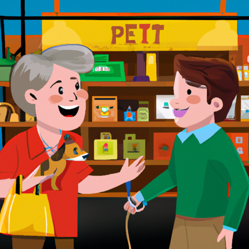 לקוח ובעל חנות חיות מקומית מחליפים שיחה ידידותית